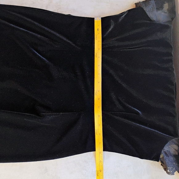 Vintage Robbie Bee Black Velvet Maxi Dress Bow Lace Sleeves Size 12 Petite - Picture 11 of 12